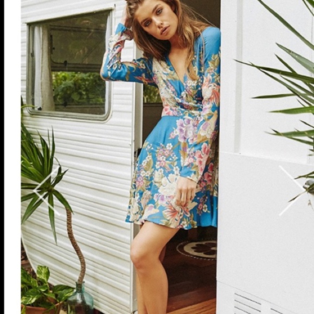 NWOT Spell Designs Blue Skies Wrap Dress S